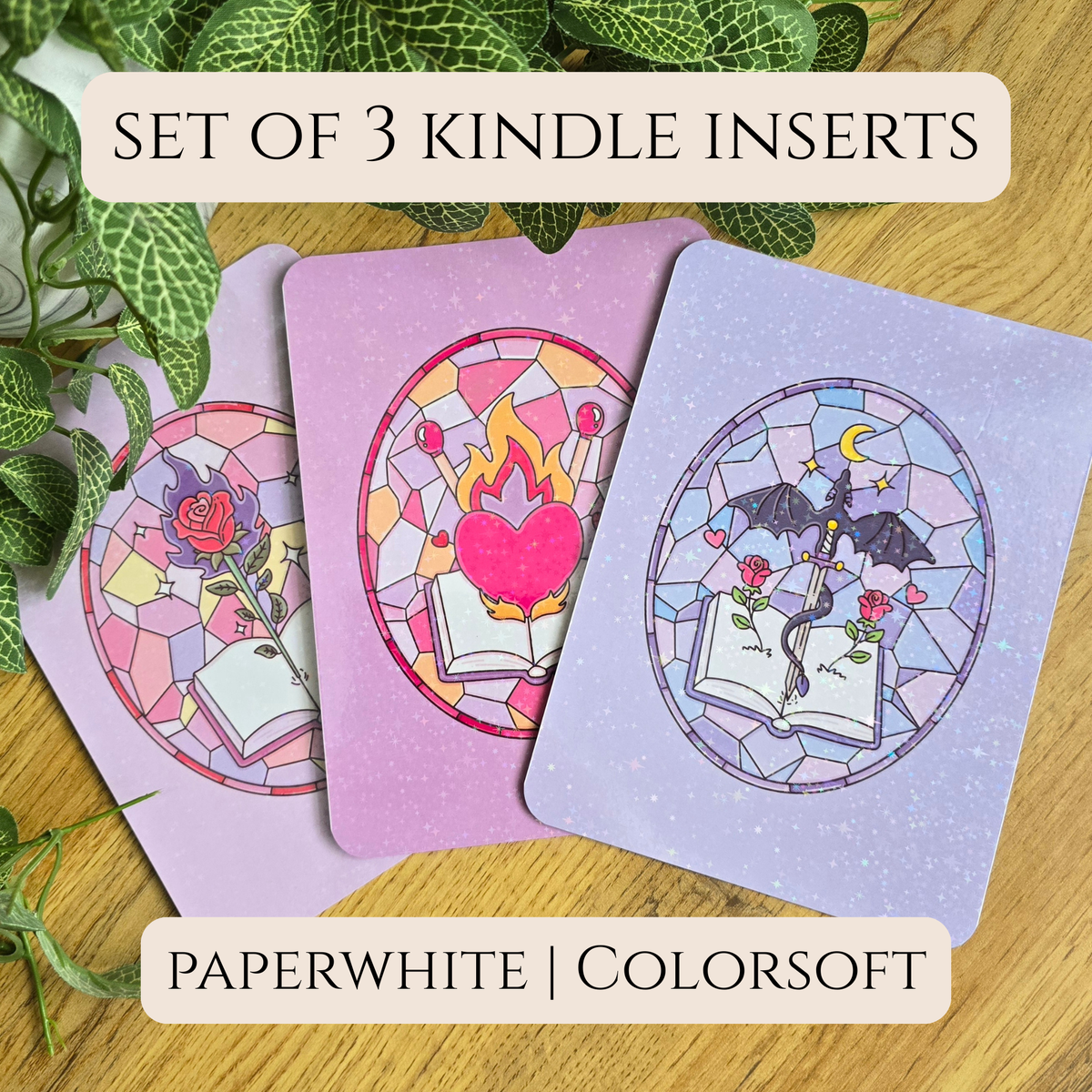 Stained Glass Romantasy Kindle Clear Case Inserts (Set of 3)