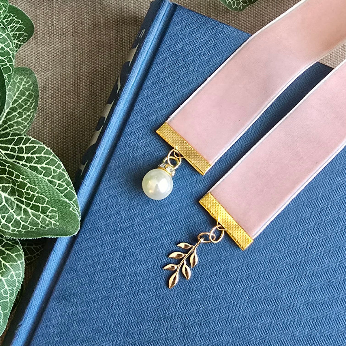 Pearl & Botanical Leaf Ribbon Bookmark