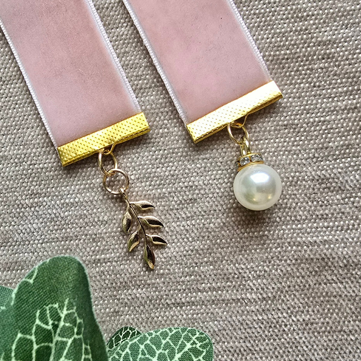 Pearl & Botanical Leaf Ribbon Bookmark