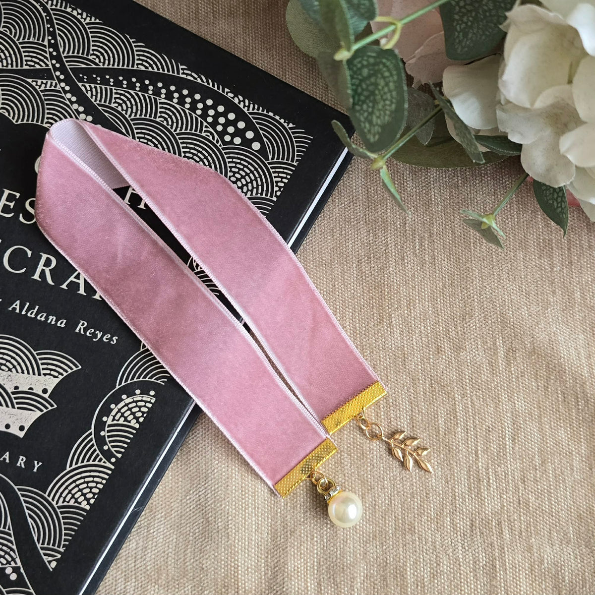 Pearl & Botanical Leaf Ribbon Bookmark