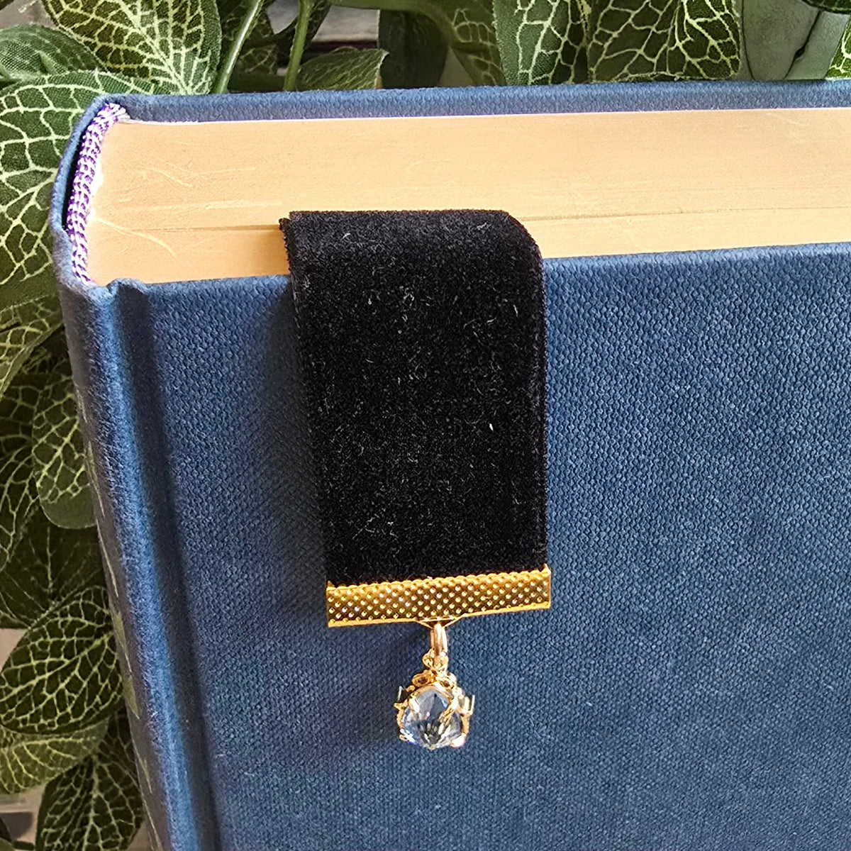 Sapphire Gem & Gold Key Ribbon Bookmark