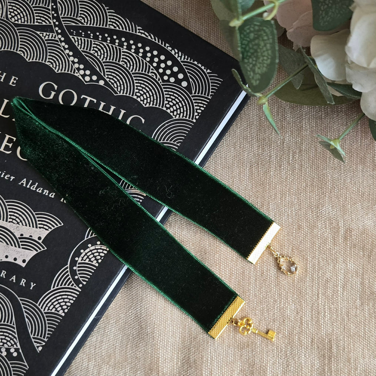 Diamond Gem & Gold Key Ribbon Bookmark
