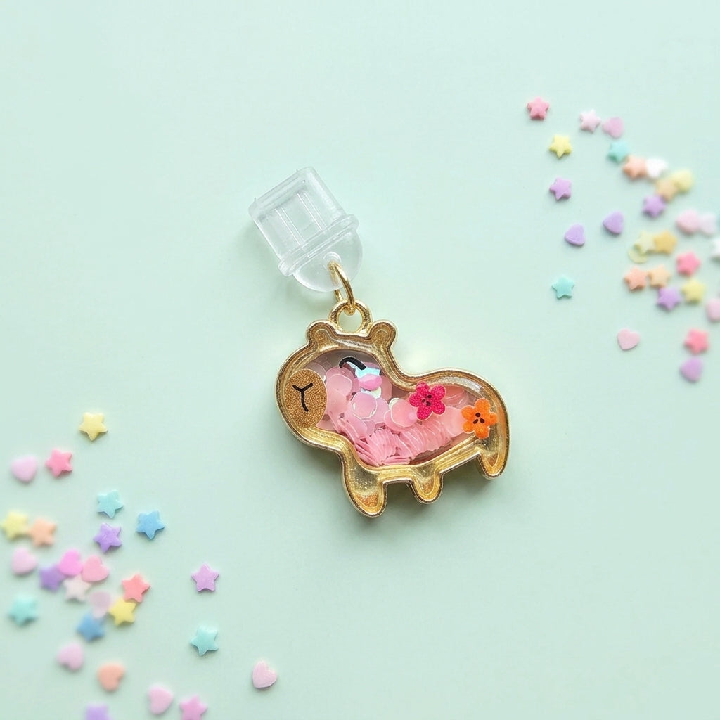 Happy Capybara Shaker Kindle Dust Plug Charm