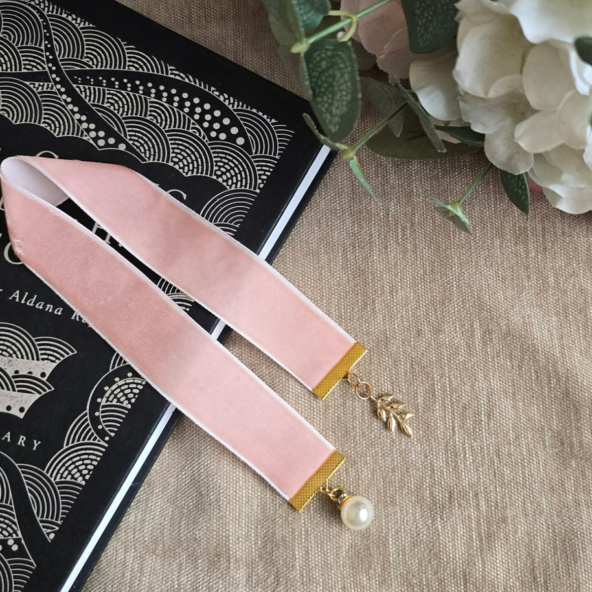 Pearl & Botanical Leaf Ribbon Bookmark