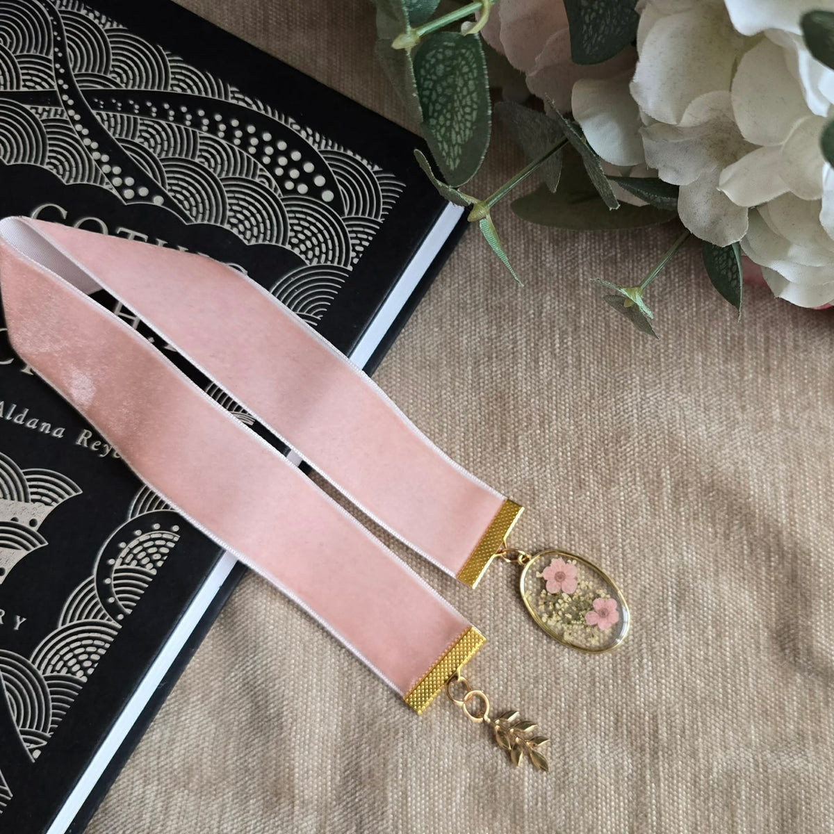 Pressed Flower Resin Pendant Ribbon Bookmark