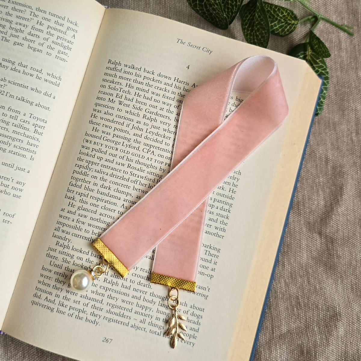 Pearl & Botanical Leaf Ribbon Bookmark
