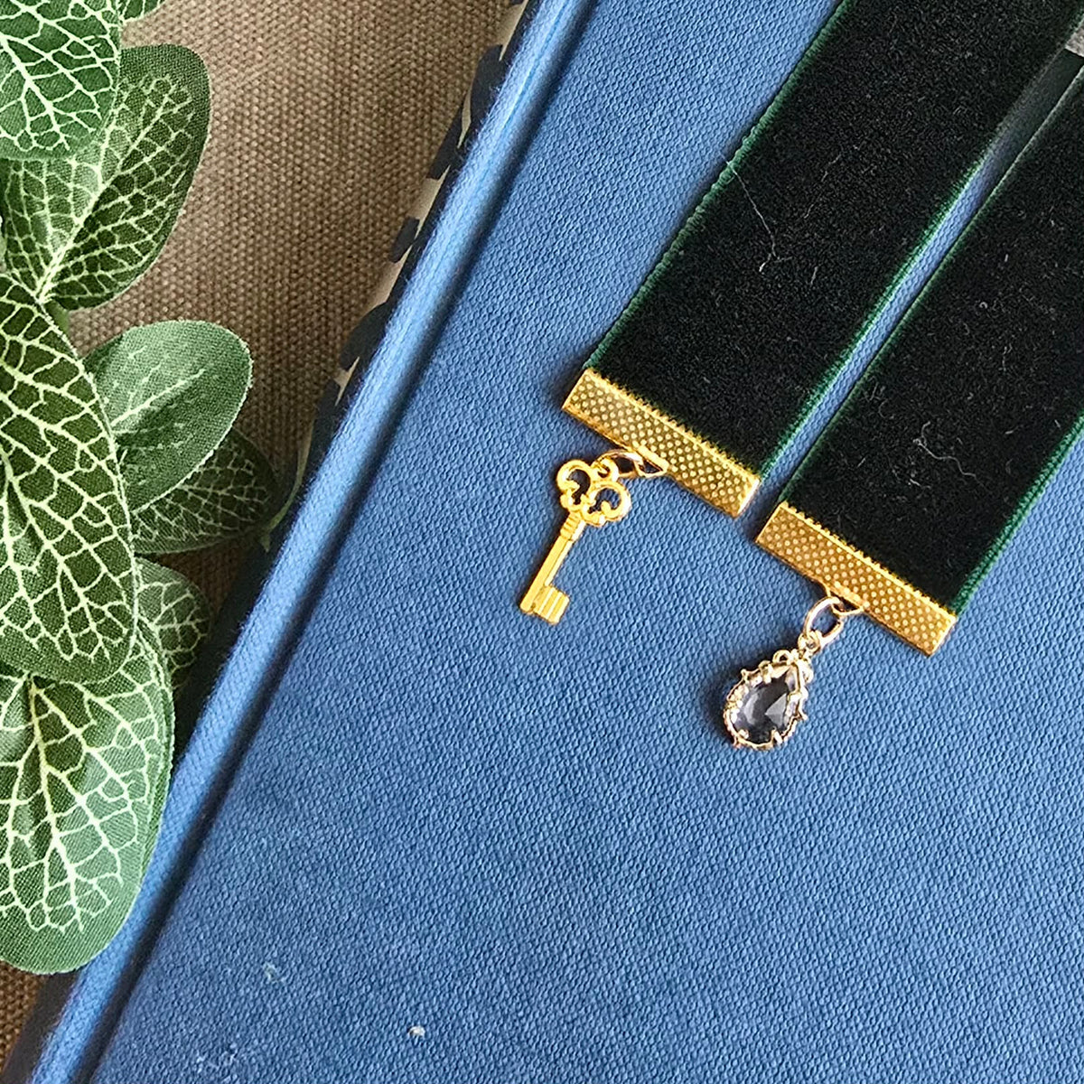 Diamond Gem & Gold Key Ribbon Bookmark