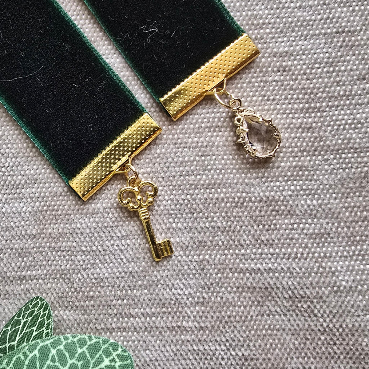 Diamond Gem & Gold Key Ribbon Bookmark