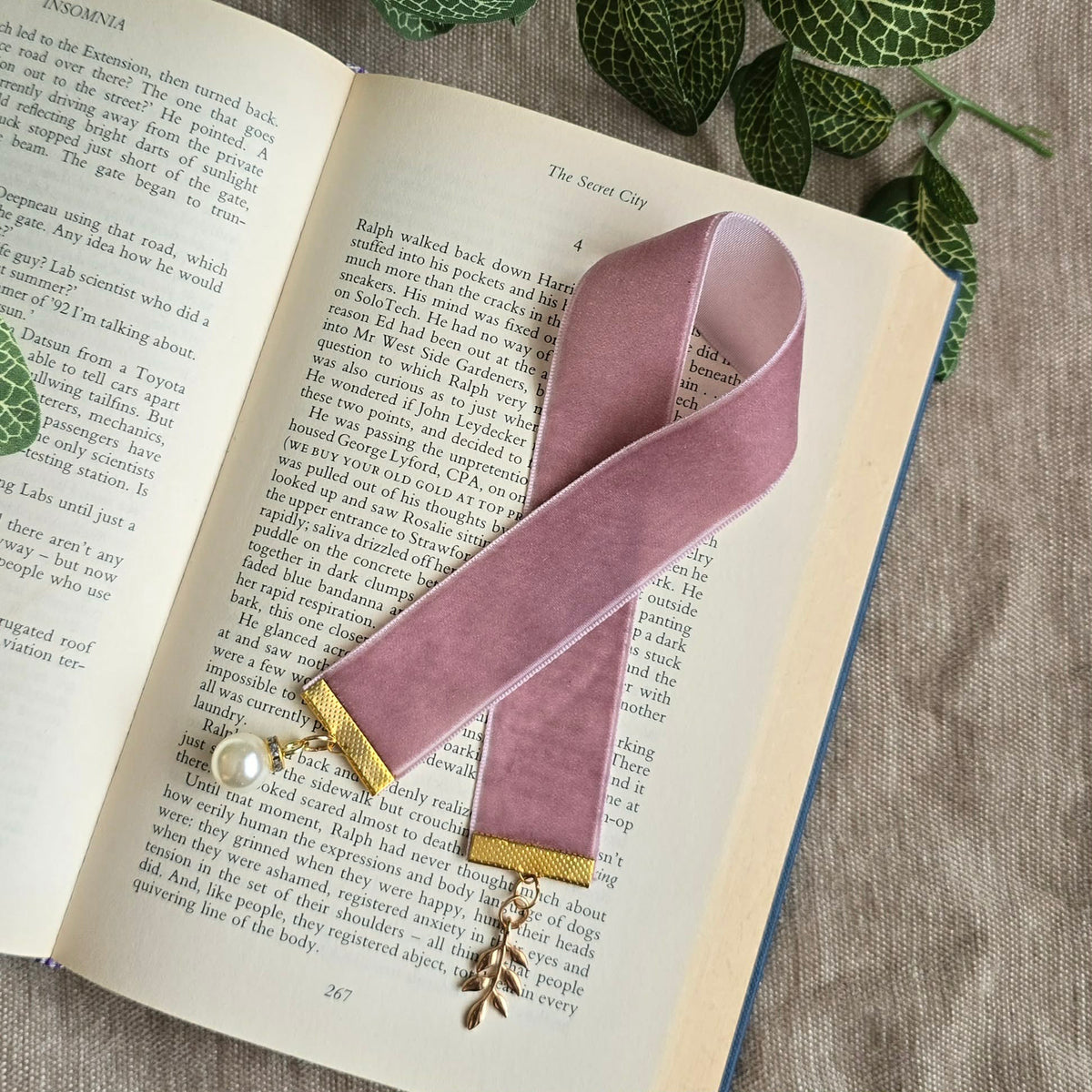 Pearl & Botanical Leaf Ribbon Bookmark