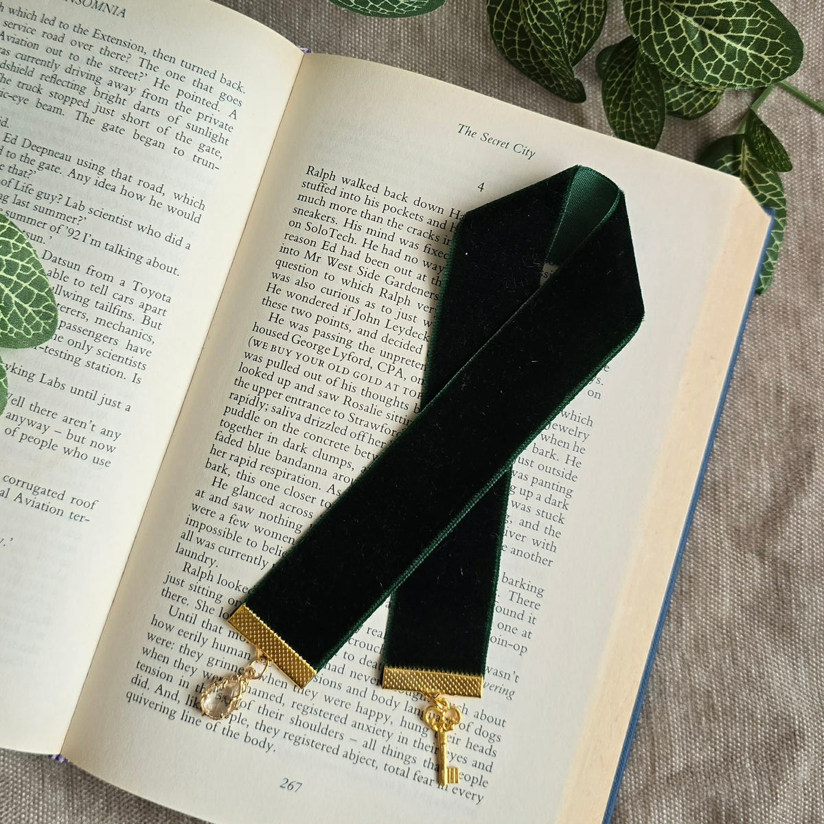 Diamond Gem & Gold Key Ribbon Bookmark