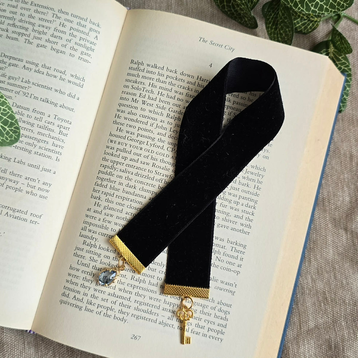 Sapphire Gem & Gold Key Ribbon Bookmark