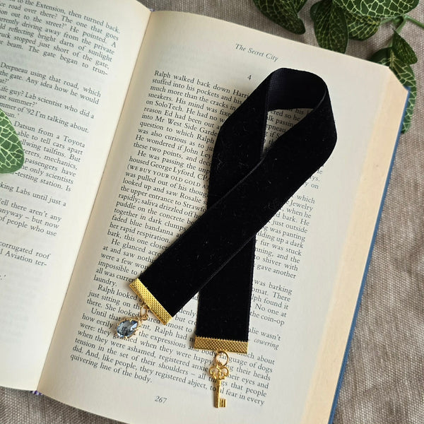 Sapphire Gem & Gold Key Ribbon Bookmark